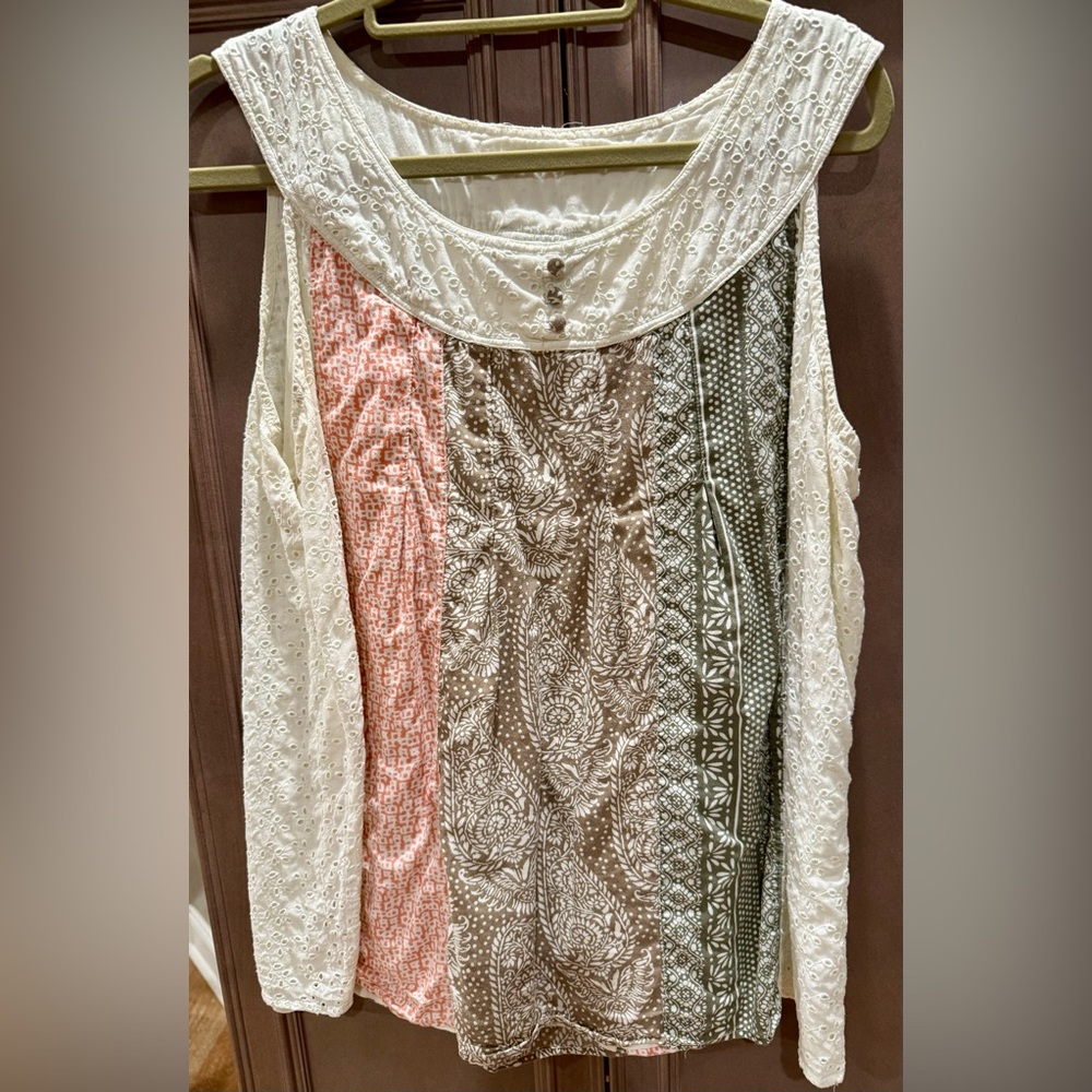 Style & Co. 18 Bohemian Sleeveless 100% Cotton Patchwork Top